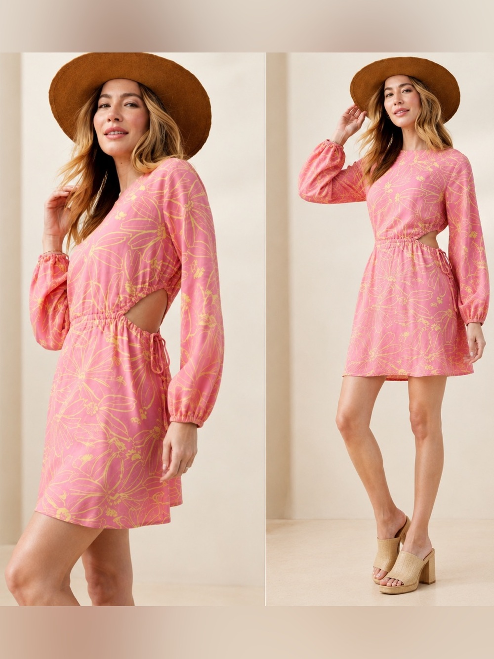 Universal Thread Key Hole Longsleeve Midi Dress Medium Orange Pink